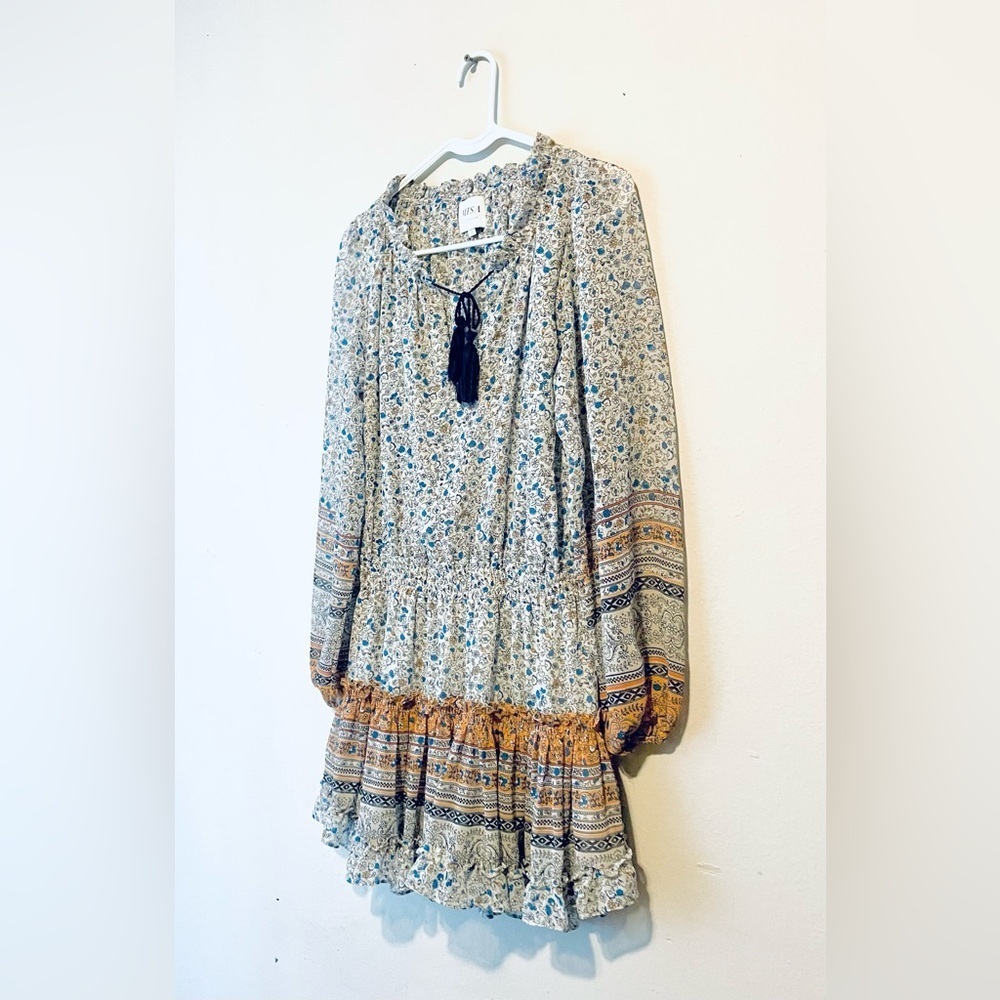MISA Los Angeles Women's Lorena Printed Chiffon Split-Neck Mini Dress Size S EUC - Picture 4 of 8